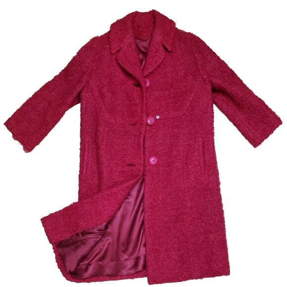 Vintage Jack Bloom Mohair Wool Boucle Coat Womens S Red Nubby Bracelet Sleeve - Picture 7 of 12